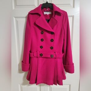 Steve Madden Women's Fushia Double Breasted Pleated Belted Jacket Size Medium